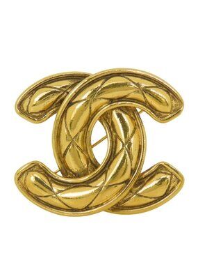 Chanel Brooch CC Logo Quilted Stitch Large Metal Gold Plated